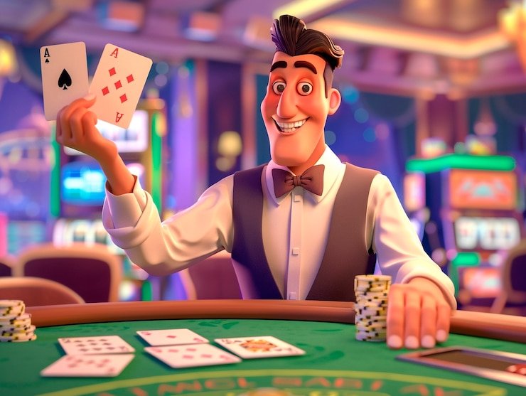 Live blackjack table with professional dealers and player stations